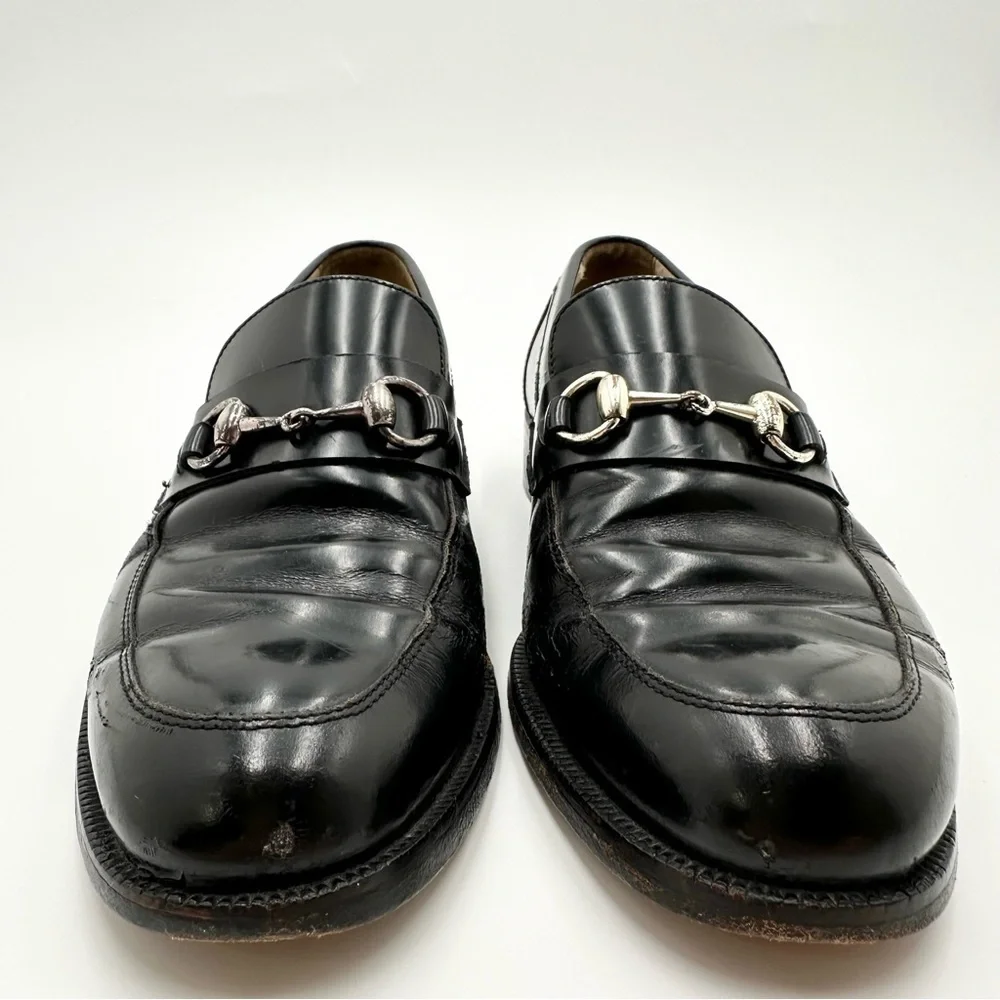 Gucci Horsebit Shiny Black Dress Loafers Shoes # 110-1362 Size 42 E - Picture 2 of 15